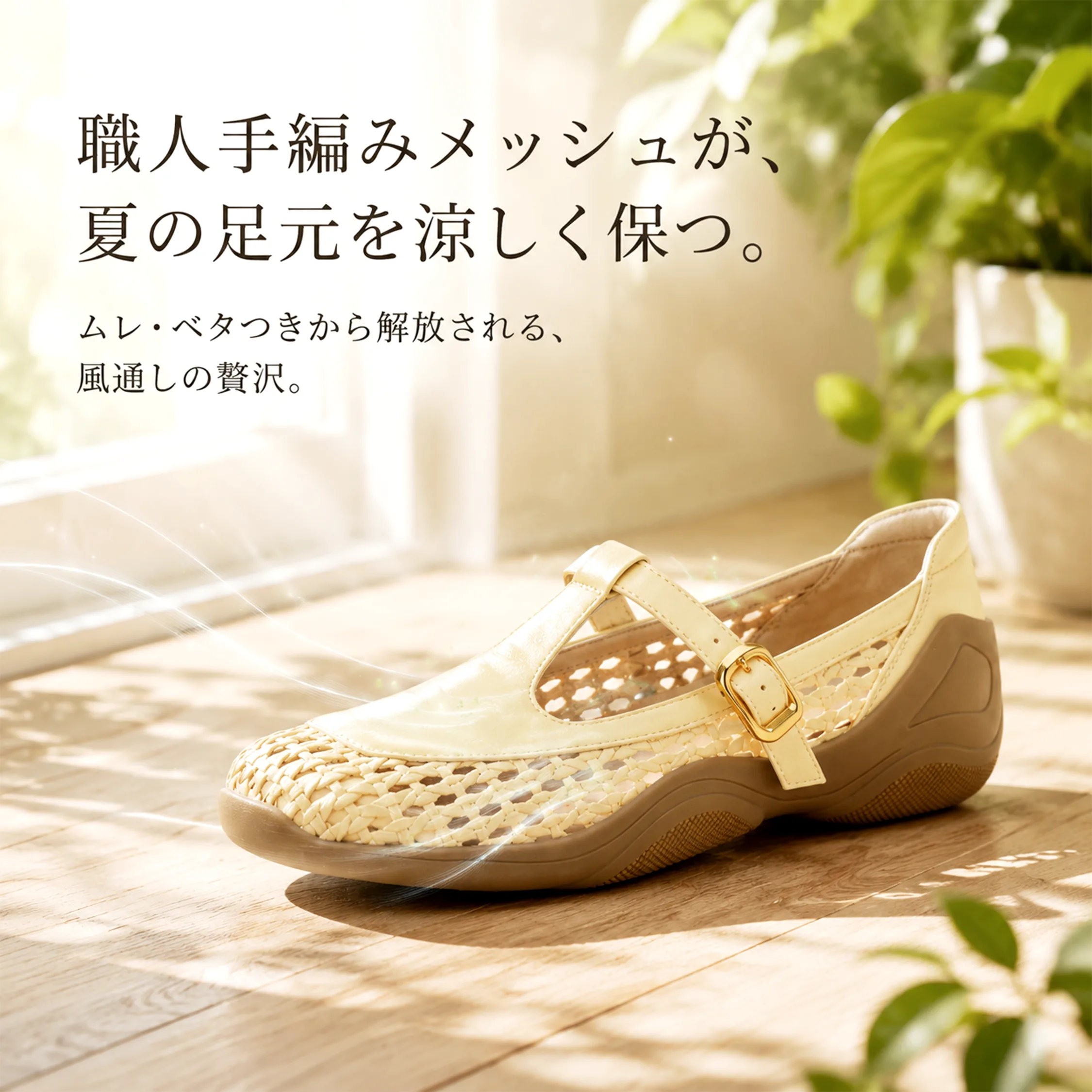 KENPOGEN 本革メリージェーンシューズ レディース 2色展開 ペールイエロー オフホワイト 幅広3E