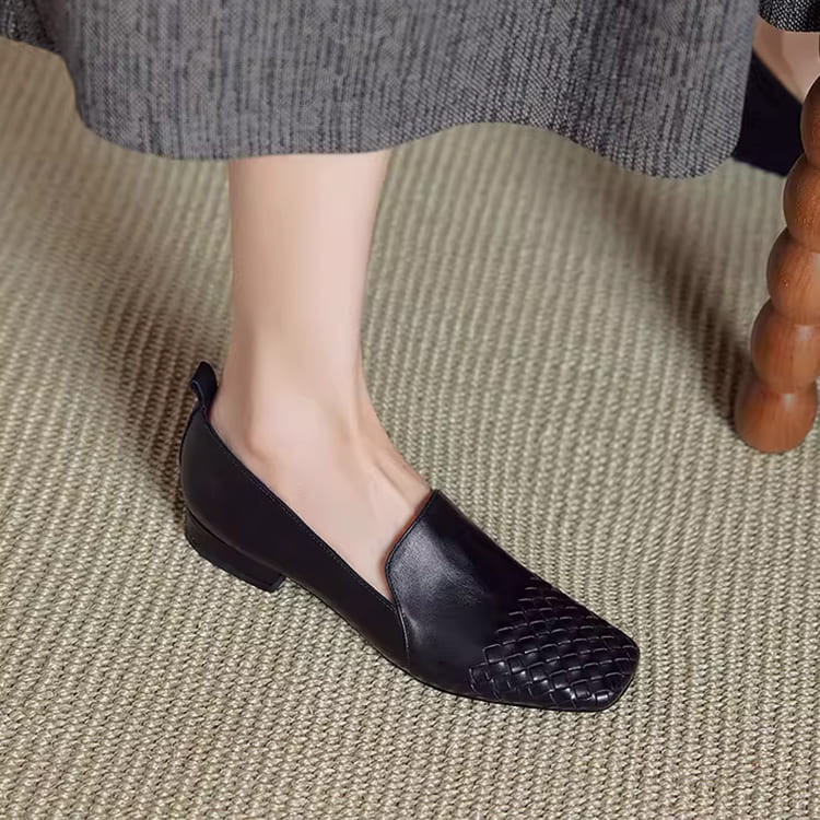 KENPOGEN スクエアトゥパンプス 編み込み 2cmヒール ぺたんこ靴 走れる 痛くない 歩きやすい オフィス お仕事