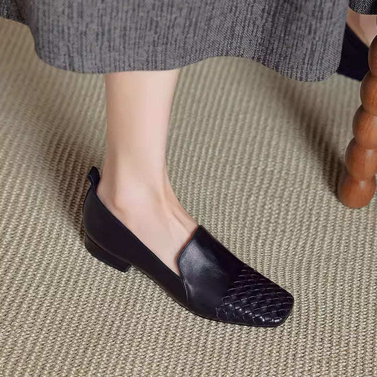 KENPOGEN スクエアトゥパンプス 編み込み 2cmヒール ぺたんこ靴 走れる 痛くない 歩きやすい オフィス お仕事