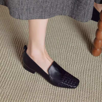 KENPOGEN スクエアトゥパンプス 編み込み 2cmヒール ぺたんこ靴 走れる 痛くない 歩きやすい オフィス お仕事