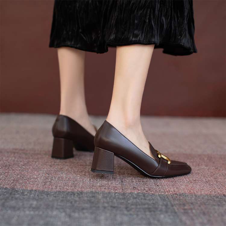 KENPOGEN 茶色 スクエアトゥ バックルローファー 側面