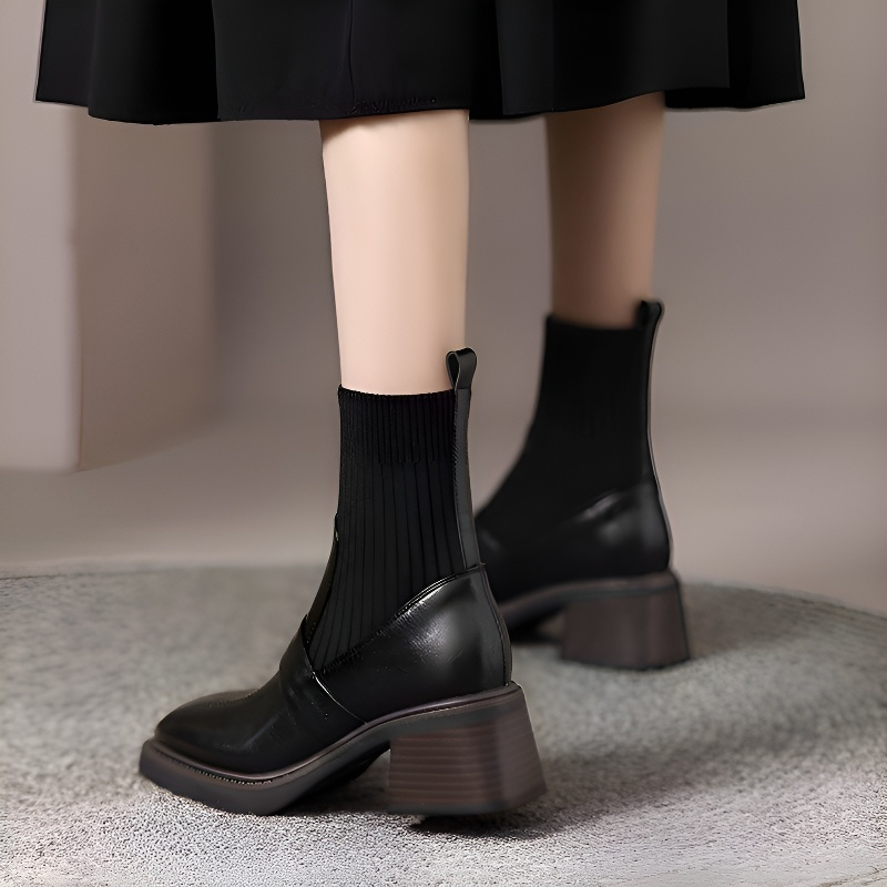 異素材ドッキング リブニットソックスブーツ