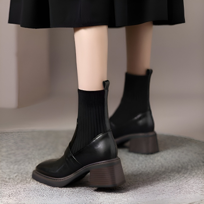 異素材ドッキング リブニットソックスブーツ