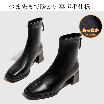 KENPOGEN 幅広4Eストレッチブーツ スクエアトゥ 5.5cm・7cmチャンキーヒール 柔らかい 着脱しやすい 秋冬 通勤