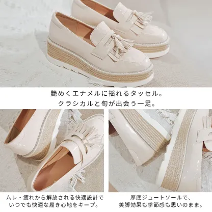 KENPOGEN ビットローファー 厚底靴 5cmUP エナメル 滑りにくい 疲れにくい 通学 通勤