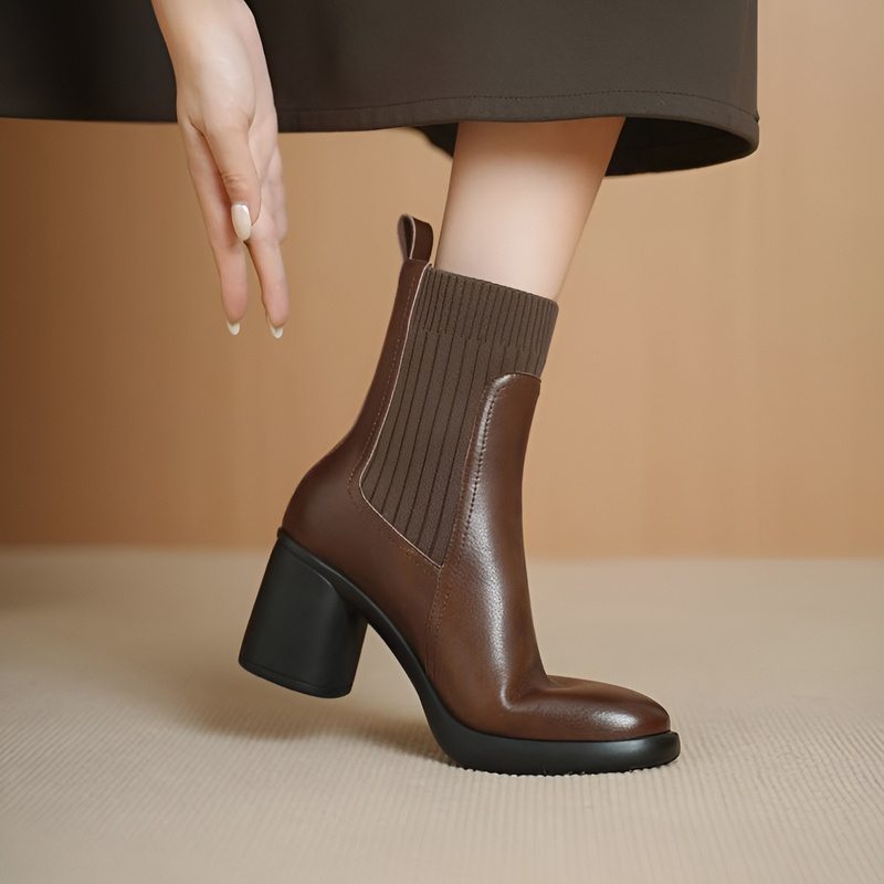 厚底チャンキーヒール サイドゴアブーツ