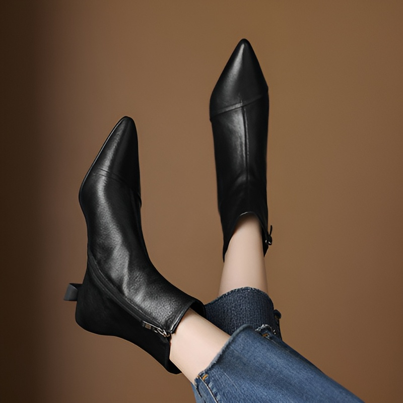 ポインテッドトゥ 3.5cm美脚ストレッチブーツ
