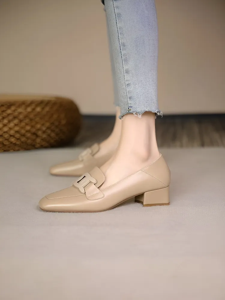 KENPOGEN 茶色 スクエアトゥ バックルローファー 側面