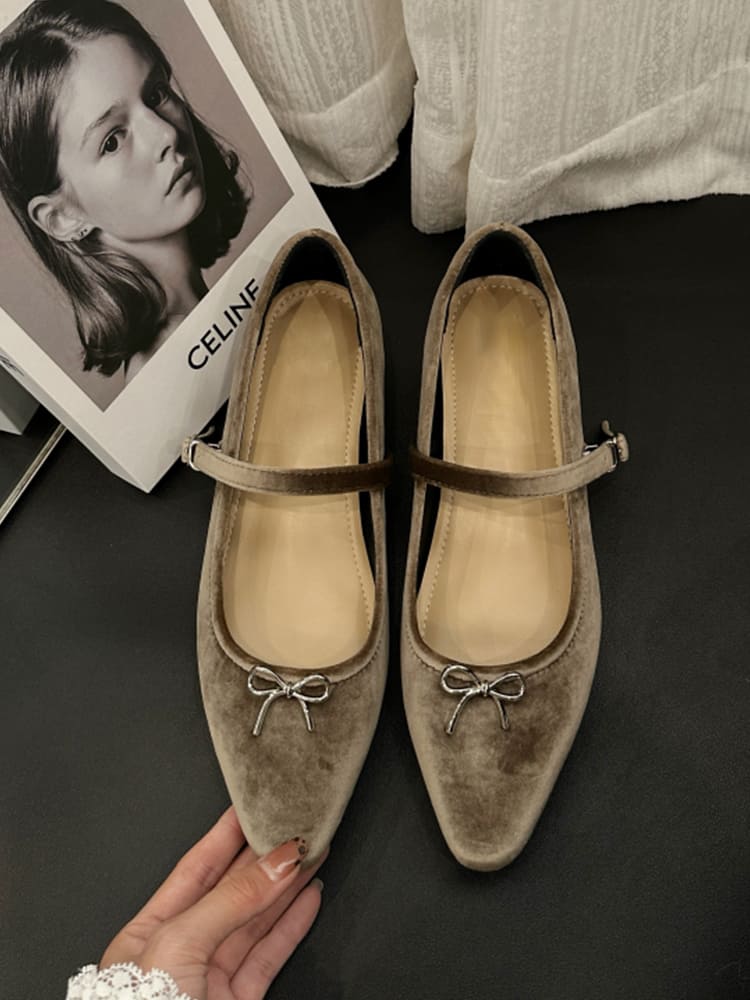 クラシカルリボン インヒールベロアメリージェーン