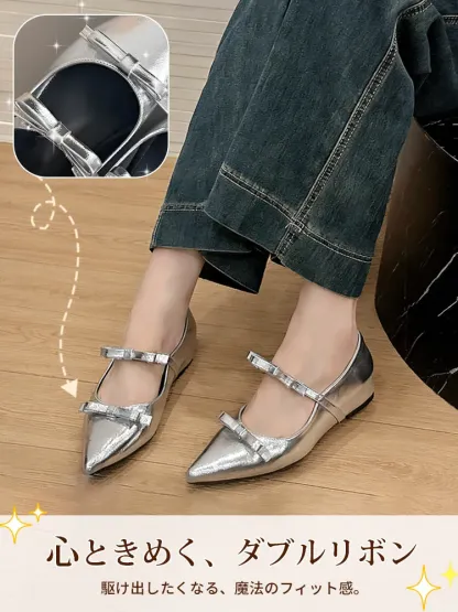 KENPOGEN ダブルリボンストラップ美脚パンプス｜5cmインヒール×エナメルの可愛さと安定感を両立