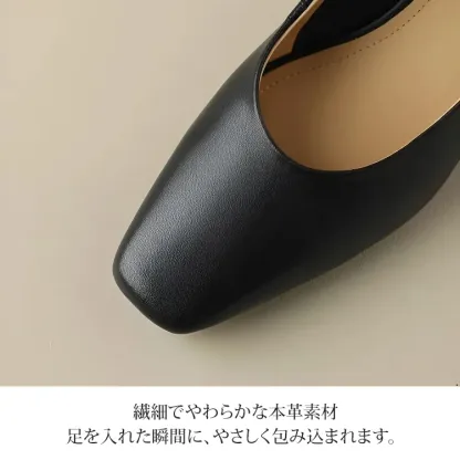 KENPOGEN スクエアトゥパンプス 牛革 手作り 3.5cmUP チャンキーヒール 歩きやすい 通勤 オフィス