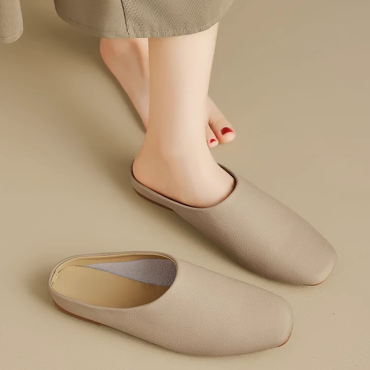 KENPOGEN スクエアトゥバブーシュ フラットシューズ 1cmヒール 柔らかい 歩きやすい 疲れにくい カジュアル お出かけ