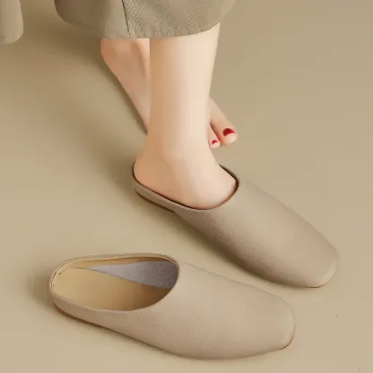 KENPOGEN スクエアトゥバブーシュ フラットシューズ 1cmヒール 柔らかい 歩きやすい 疲れにくい カジュアル お出かけ