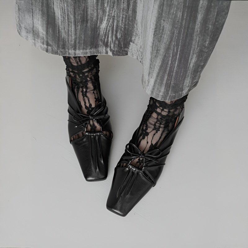 メタリックシルバー クロスギャザー フラットシューズ