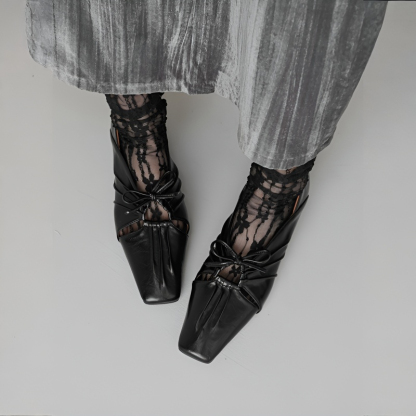 メタリックシルバー クロスギャザー フラットシューズ