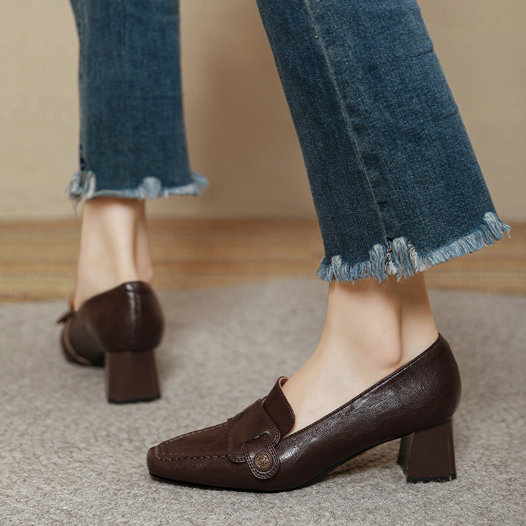 KENPOGEN ローファー チャンキーヒール スクエアトゥ 5cmUP 柔らかい 通気性 オフィス