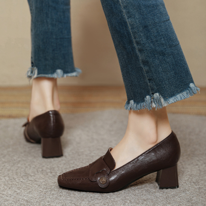 KENPOGEN ローファー チャンキーヒール スクエアトゥ 5cmUP 柔らかい 通気性 オフィス