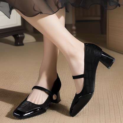 KENPOGEN メリージェーン靴 スクエアトゥパンプス 5cmUP チャンキーヒール 歩きやすい 通勤