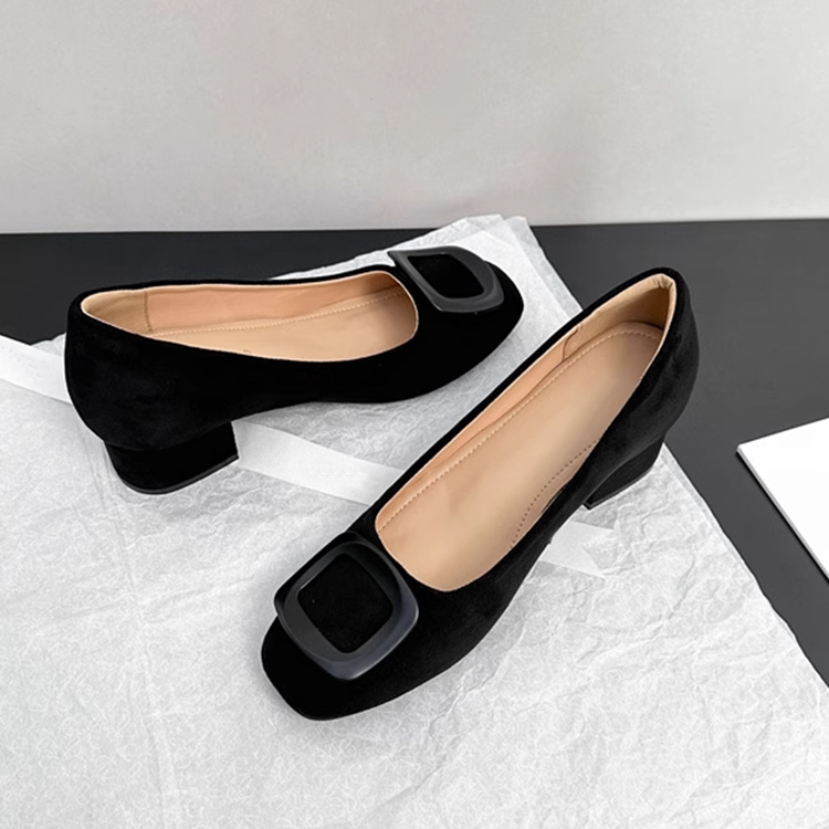 KENPOGEN バックルパンプス スクエアトゥ インヒール 4cmUP スエード 疲れにくい 美脚 通勤 オフィス