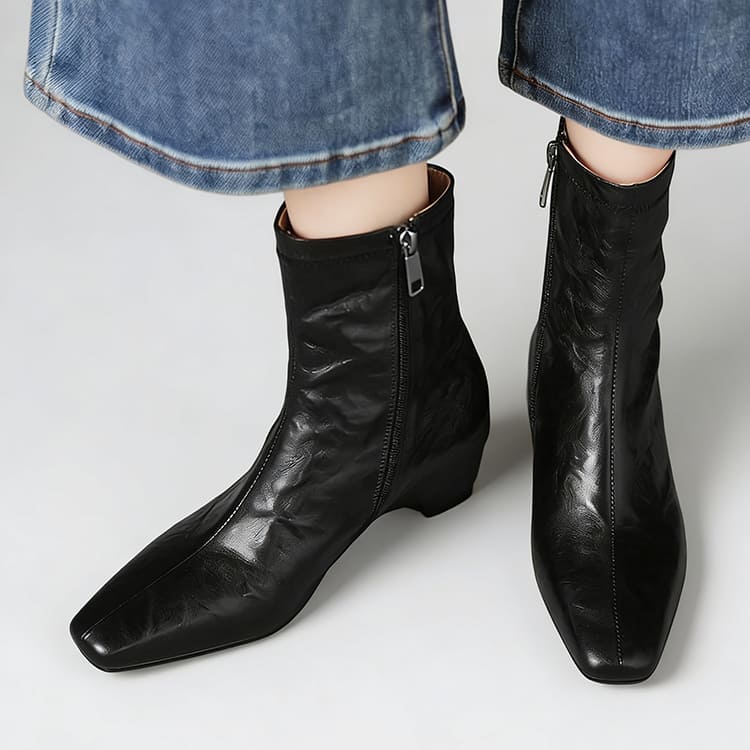 KENPOGEN ファスナー ブーツ インヒール ストレッチ 5cmUP スエード スムース ノーマル/裏起毛タイプ 快適フィット 秋冬