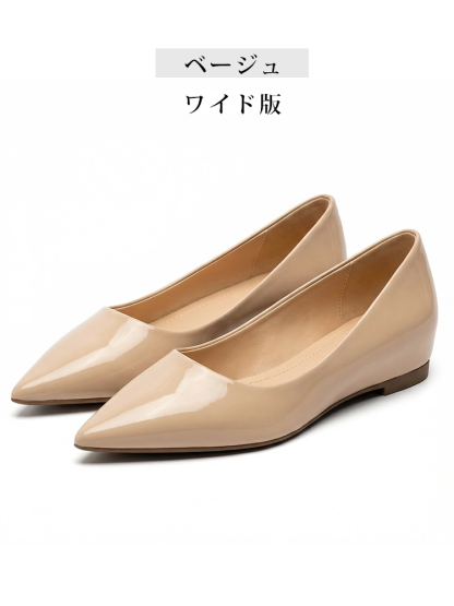 【当店No.1・5cmアップ】KENPOGEN ポインテッドトゥパンプス インヒール エナメル 痛くない 幅広 選べるワイズ 入学式 卒業式 フォーマル
