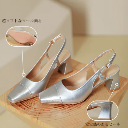 KENPOGEN ミュール スクエアトゥパンプス バックストラップ 5cmUP 柔らかい エレガント