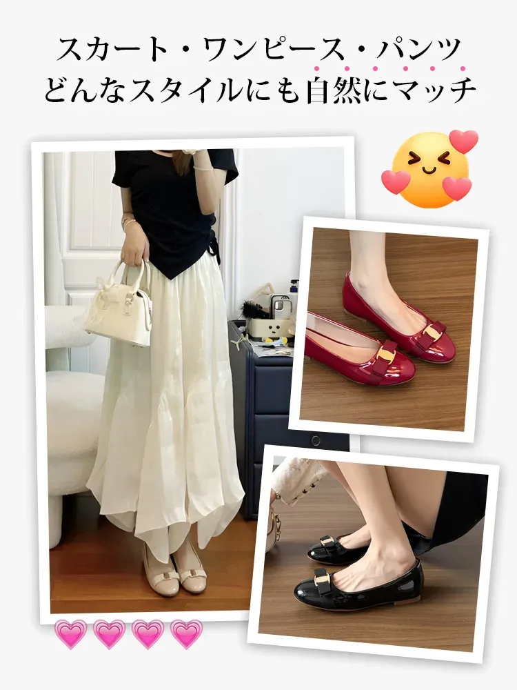 KENPOGEN インヒールパンプス リボンパンプス 5cmUP エナメル ラウンドトゥ 履きやすい かわいい