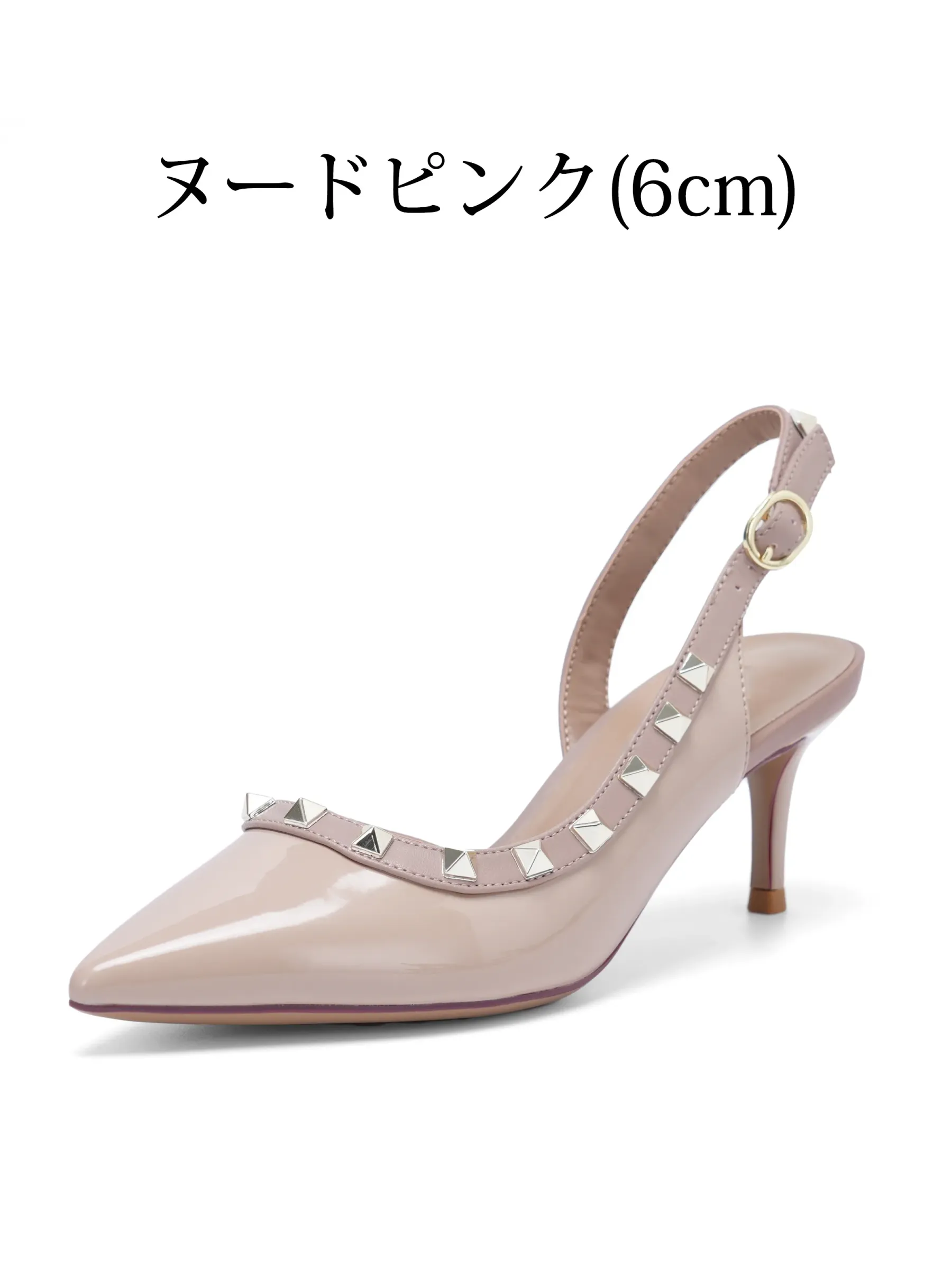 ヌードピンク 6cm KENPOGENスリングバックパンプス エナメル スタッズ 大人可愛い ピンヒール 単品