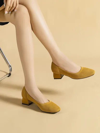 KENPOGEN ニットパンプス スクエアトゥ 4cmUP チャンキーヒール 疲れにくい 就活 通勤