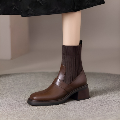 異素材ドッキング リブニットソックスブーツ