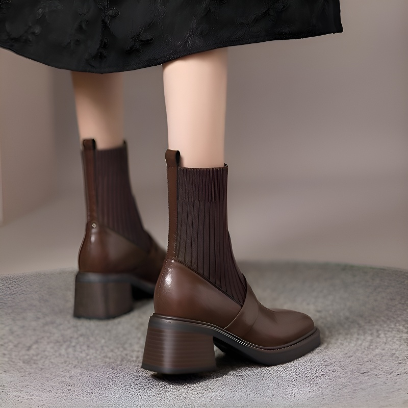 異素材ドッキング リブニットソックスブーツ