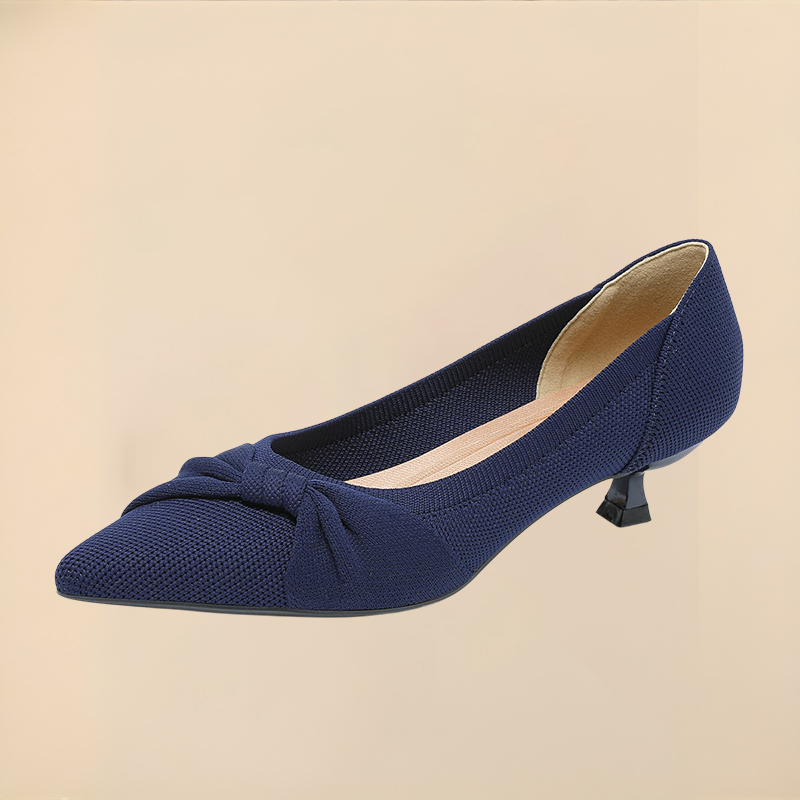 リボン付きニットパンプス