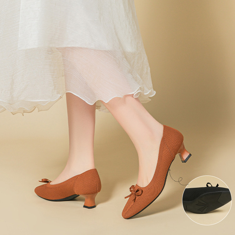リボンモチーフ くびれヒール ニットパンプス