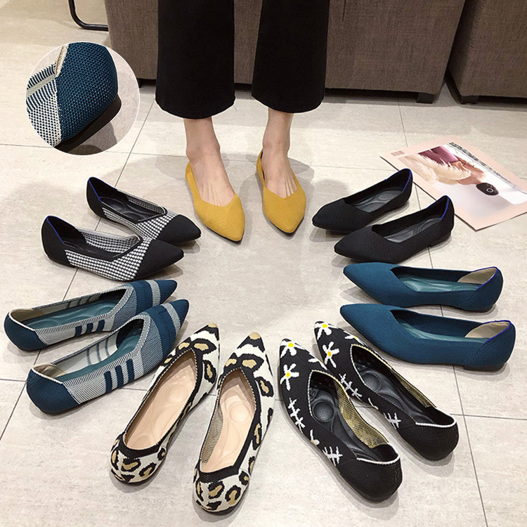 KENPOGEN ポインテッドトゥニットパンプス Vカット フラットシューズ 屈曲性抜群 歩きやすい 全10色展開 通勤 仕事