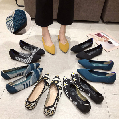 KENPOGEN ポインテッドトゥニットパンプス Vカット フラットシューズ 屈曲性抜群 歩きやすい 全10色展開 通勤 仕事