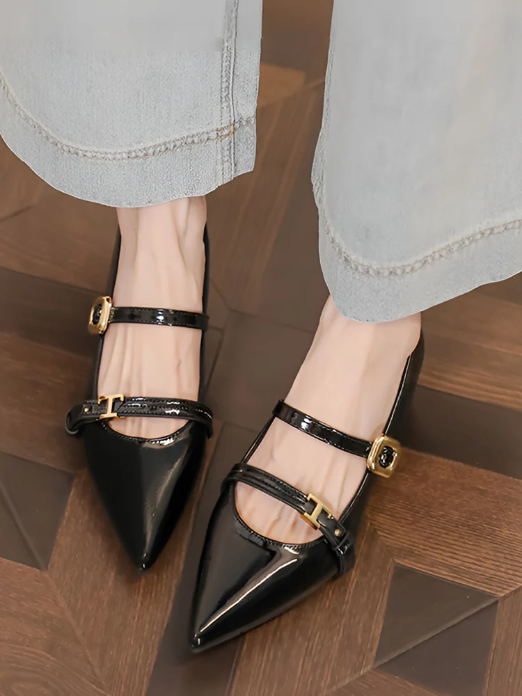 KENPOGEN ポインテッドトゥパンプス インヒールパンプス 5cmUP ダブルストラップ 脱げにくい