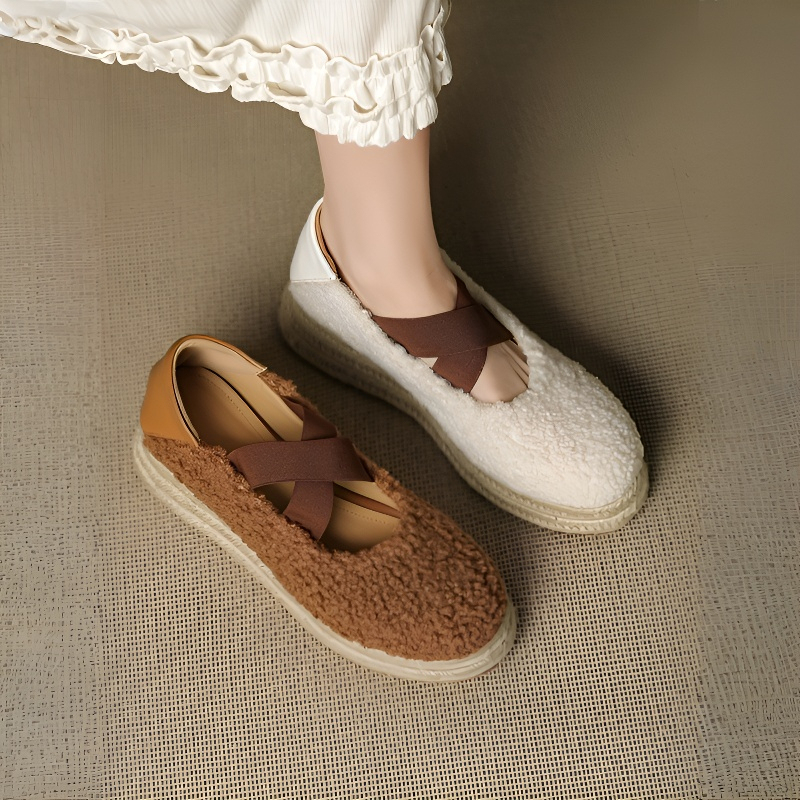 ボア風ストラップ付き 厚底美脚エスパドリーユ