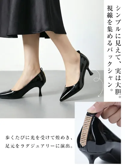 【背筋が伸びる6cmヒール】KENPOGEN ポインテッドトゥ パンプス Vカット エナメル 美脚 痛くない 歩きやすい 通勤 お呼ばれ きれいめ