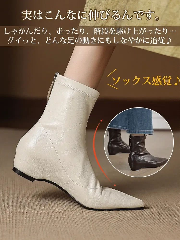 KENPOGEN ストレッチブーツ インヒール ポインテッドトゥ 4.5cmUP バックファスナー 履きやすい 細見え 通常タイプ・裏起毛 秋冬