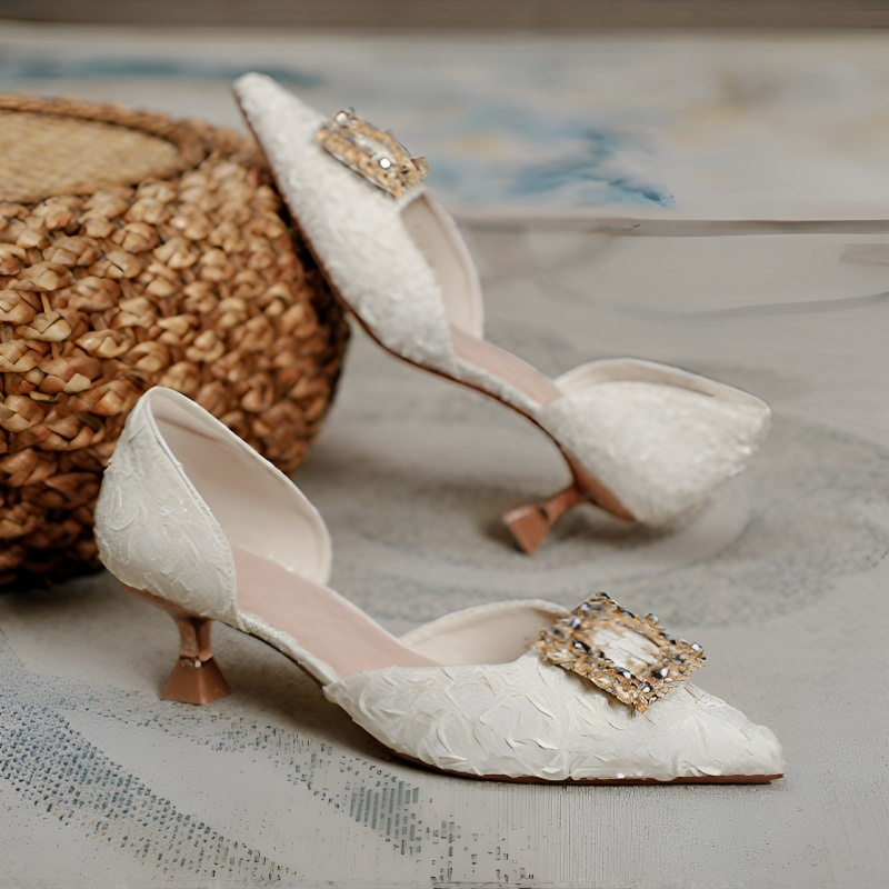 サイドオープン キラキラビジュー ポインテッドトゥパンプス