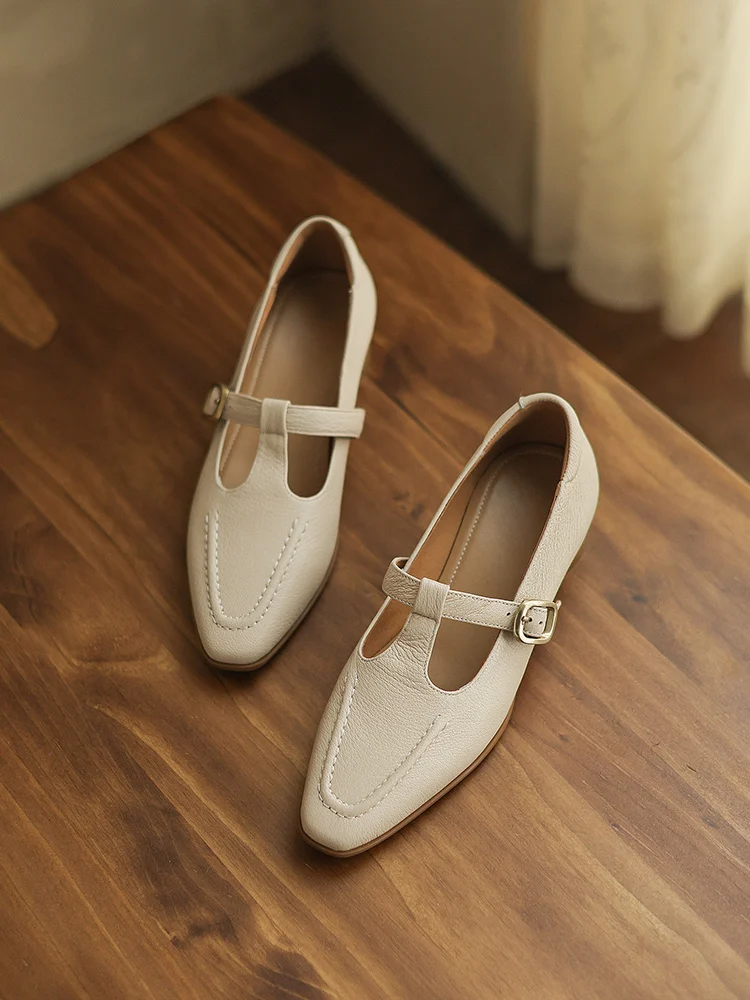 KENPOGEN 羊革 Tストラップシューズ スクエアトゥ 3cmUP  ハンドメイド 疲れにくい