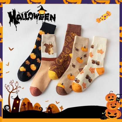 JL-KEN万圣节袜子南瓜松鼠卡通风中筒袜