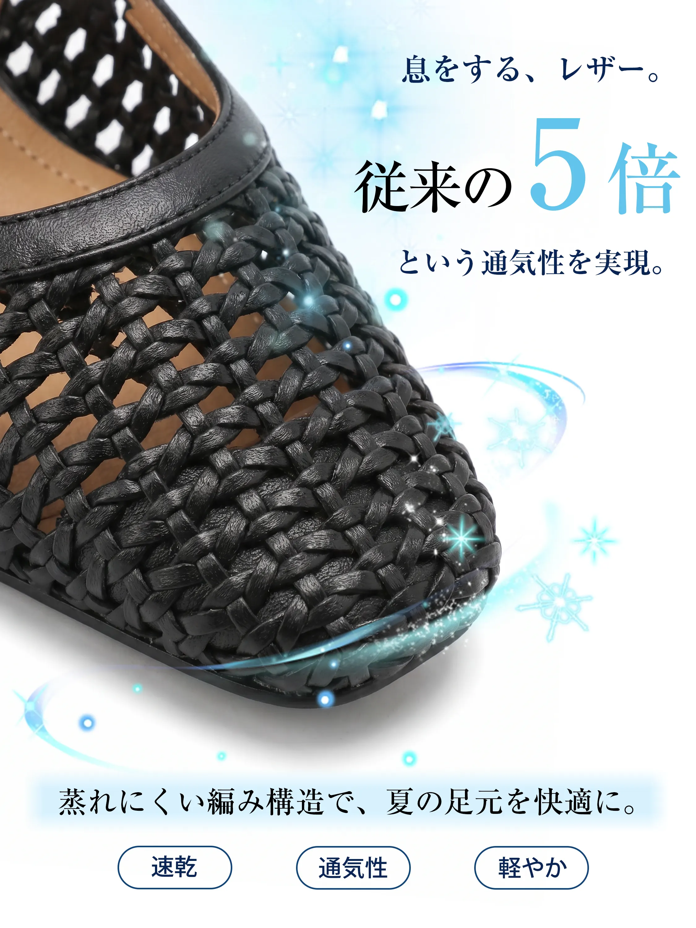 ウェッジソール 編み込みメリージェーン