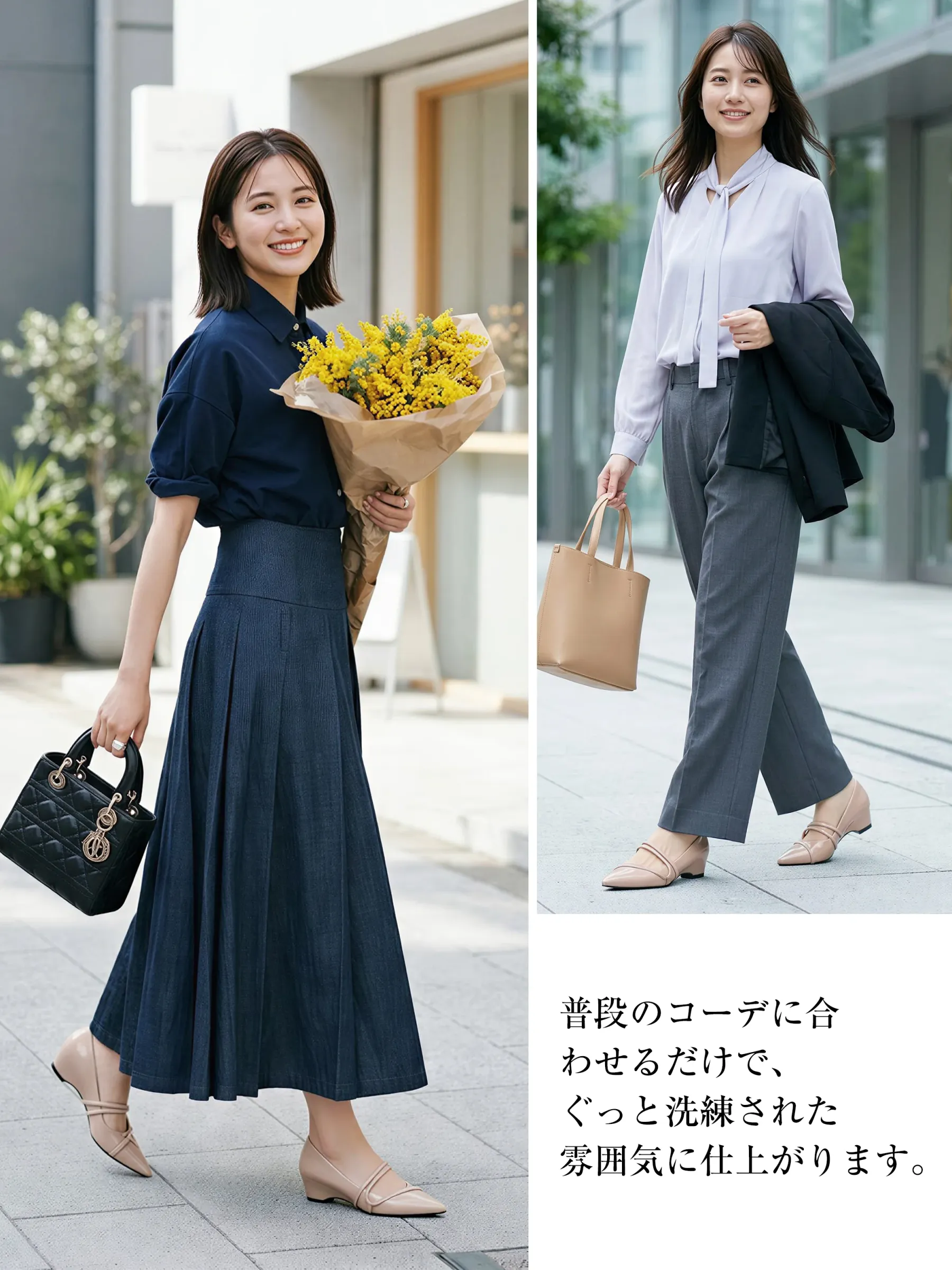 KENPOGEN ベージュパンプス 普段使いからオフィスまで 通勤コーデ 洗練された雰囲気 ポインテッドトゥ ストラップ