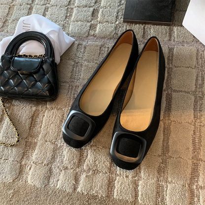 KENPOGEN バックルパンプス スクエアトゥ インヒール 4cmUP スエード 疲れにくい 美脚 通勤 オフィス