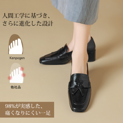 KENPOGEN ローファー スクエアトゥシューズ 羊革 手作り リボン 5cmUP 柔らかい 通勤 オフィス