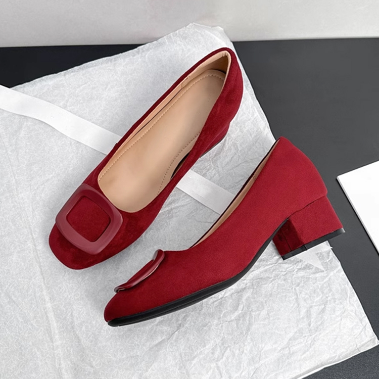 KENPOGEN バックルパンプス スクエアトゥ インヒール 4cmUP スエード 疲れにくい 美脚 通勤 オフィス