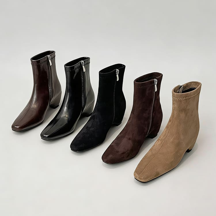 KENPOGEN ファスナー ブーツ インヒール ストレッチ 5cmUP スエード スムース ノーマル/裏起毛タイプ 快適フィット 秋冬