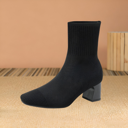 6cmチャンキーヒールソックスブーツ