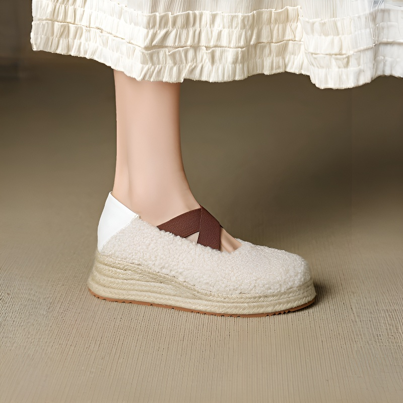 ボア風ストラップ付き 厚底美脚エスパドリーユ